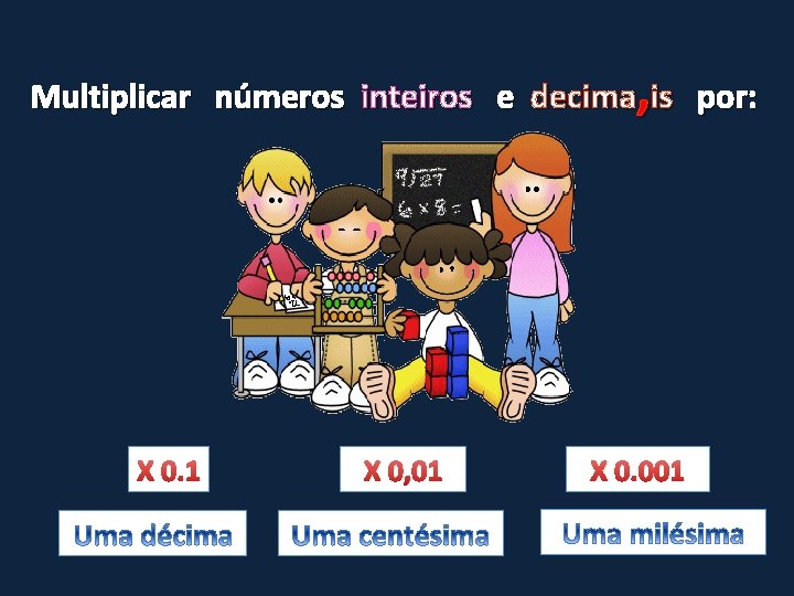 Multiplicar números inteiros e decima, is por: X 0. 1 X 0, 01 X