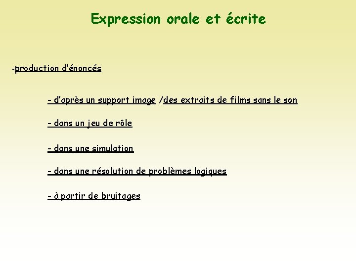 Expression orale et écrite -production d’énoncés - d’après un support image /des extraits de