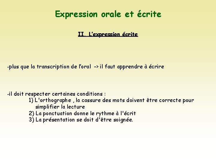 Expression orale et écrite II. L’expression écrite -plus que la transcription de l’oral ->