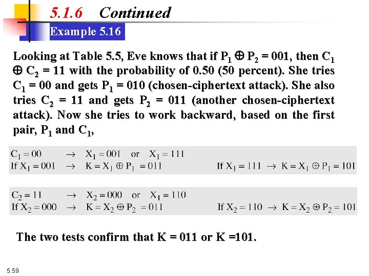 5. 1. 6 Continued Example 5. 16 Looking at Table 5. 5, Eve knows