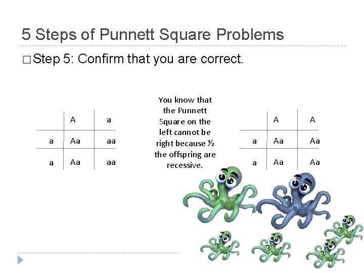 5 Steps of Punnett Square Problems � Step 5: Confirm that you are correct.