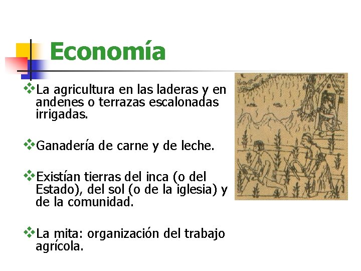 Economía v. La agricultura en las laderas y en andenes o terrazas escalonadas irrigadas. Economía v. La agricultura en las laderas y en andenes o terrazas escalonadas irrigadas.