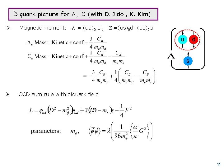 Diquark picture for L, S (with D. Jido , K. Kim) Ø Magnetic moment: