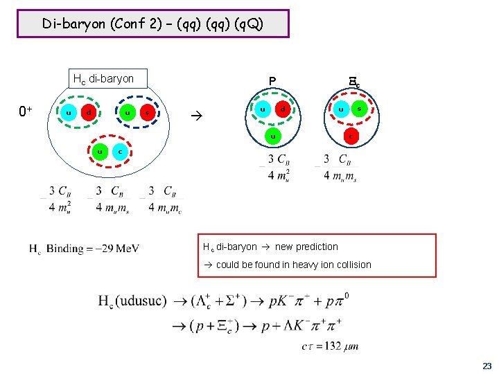 Di-baryon (Conf 2) – (qq) (q. Q) Hc di-baryon 0+ u d u Xc