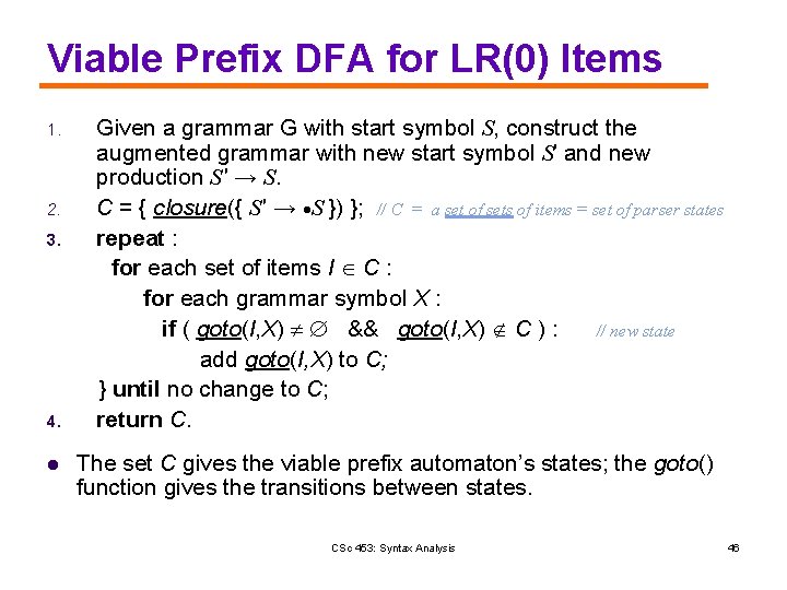 Csc 453 Syntax Analysis Parsing Saumya Debray The