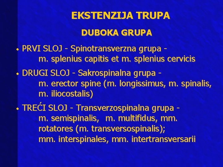 EKSTENZIJA TRUPA DUBOKA GRUPA • PRVI SLOJ - Spinotransverzna grupa m. splenius capitis et