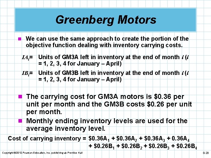 Greenberg Motors n We can use the same approach to create the portion of