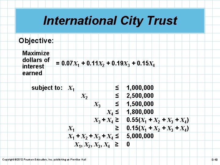 International City Trust Objective: Maximize dollars of interest earned = 0. 07 X 1