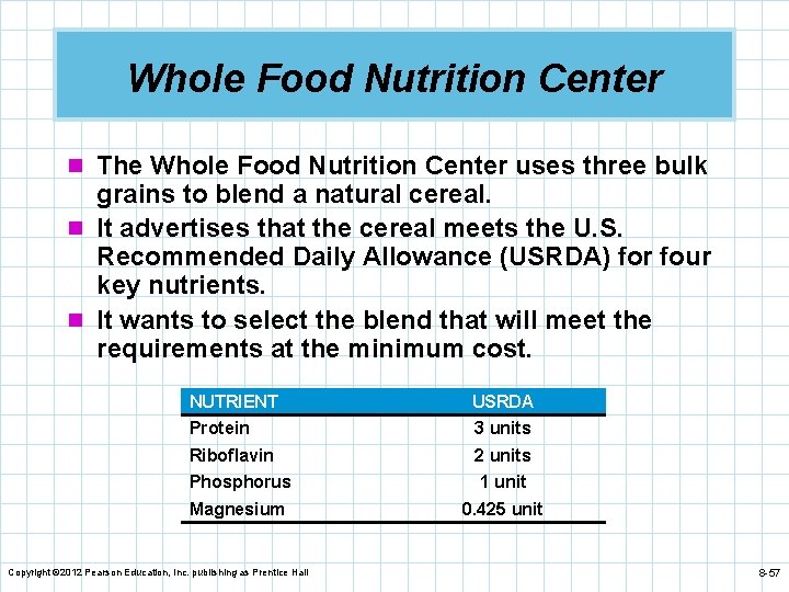 Whole Food Nutrition Center n The Whole Food Nutrition Center uses three bulk grains