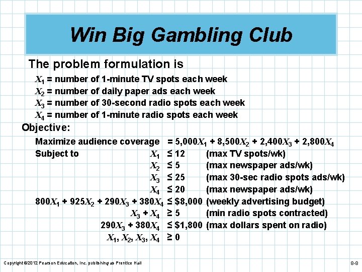 Win Big Gambling Club The problem formulation is X 1 = number of 1