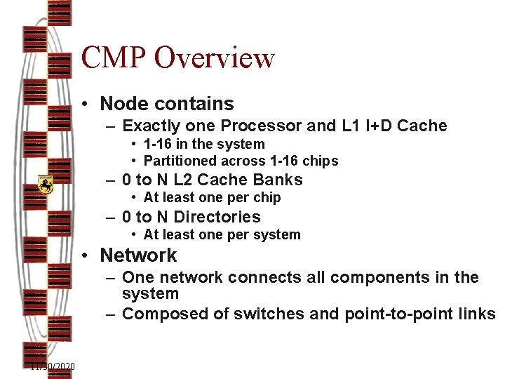CMP Overview • Node contains – Exactly one Processor and L 1 I+D Cache