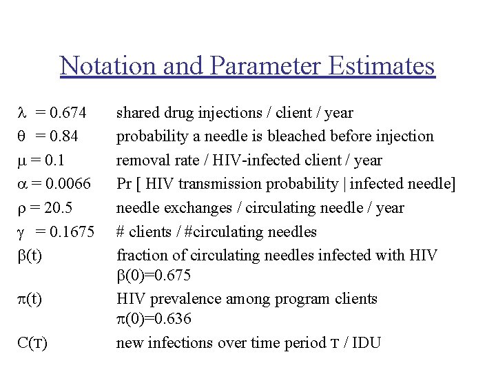 Notation and Parameter Estimates = 0. 674 = 0. 84 = 0. 1 =