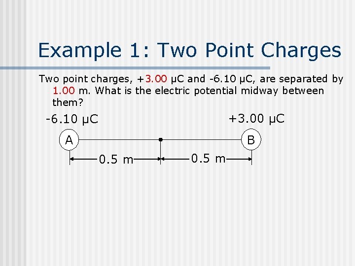 Example 1: Two Point Charges Two point charges, +3. 00 µC and -6. 10