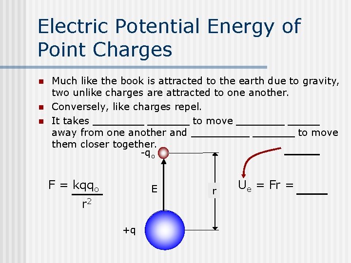 Electric Potential Energy of Point Charges n n n Much like the book is