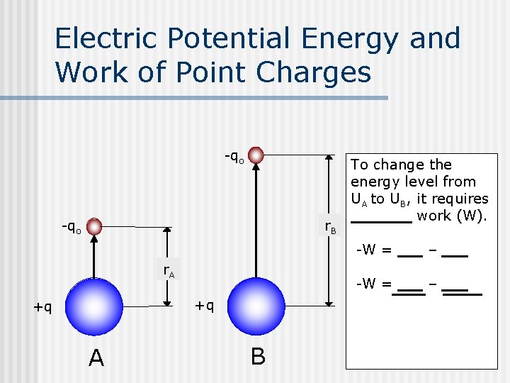 Electric Potential Energy and Work of Point Charges -qo r. B -qo r. A
