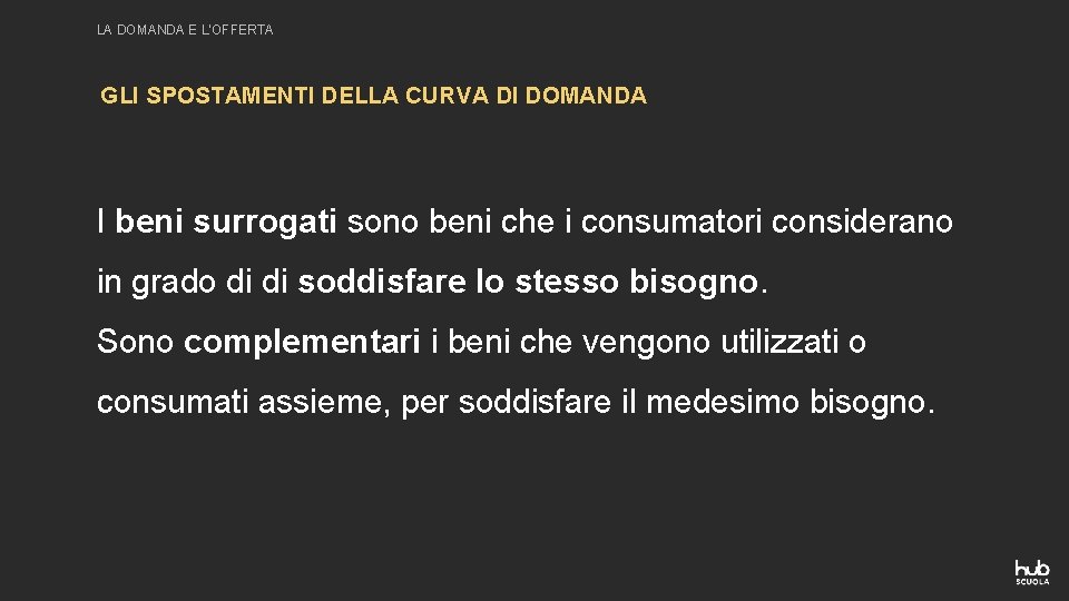 LA DOMANDA E L’OFFERTA GLI SPOSTAMENTI DELLA CURVA DI DOMANDA I beni surrogati sono