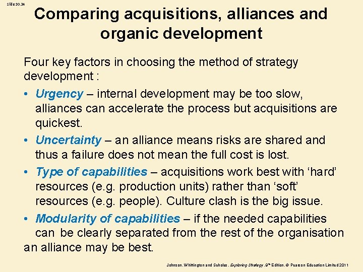 Slide 10. 24 Comparing acquisitions, alliances and organic development Four key factors in choosing Slide 10. 24 Comparing acquisitions, alliances and organic development Four key factors in choosing