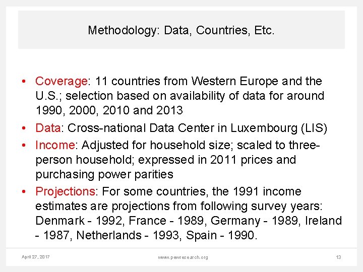 Methodology: Data, Countries, Etc. • Coverage: 11 countries from Western Europe and the U.