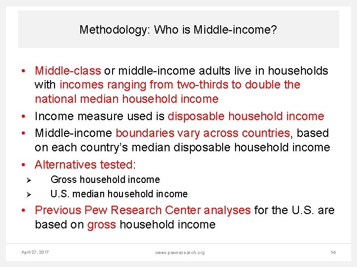 Methodology: Who is Middle-income? • Middle-class or middle-income adults live in households with incomes