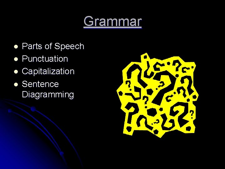 Grammar l l Parts of Speech Punctuation Capitalization Sentence Diagramming 