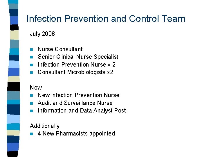 Infection Prevention and Control Team July 2008 Nurse Consultant n Senior Clinical Nurse Specialist