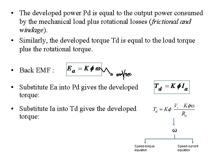  • The developed power Pd is equal to the output power consumed by