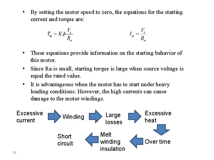  • By setting the motor speed to zero, the equations for the starting