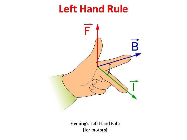 Left Hand Rule Fleming’s Left Hand Rule (for motors) 