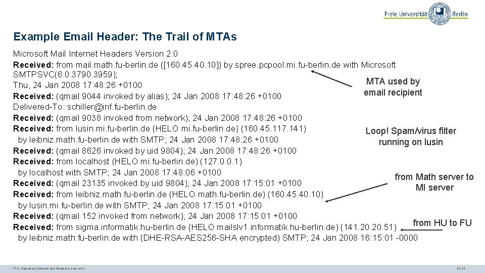Example Email Header: The Trail of MTAs Microsoft Mail Internet Headers Version 2. 0