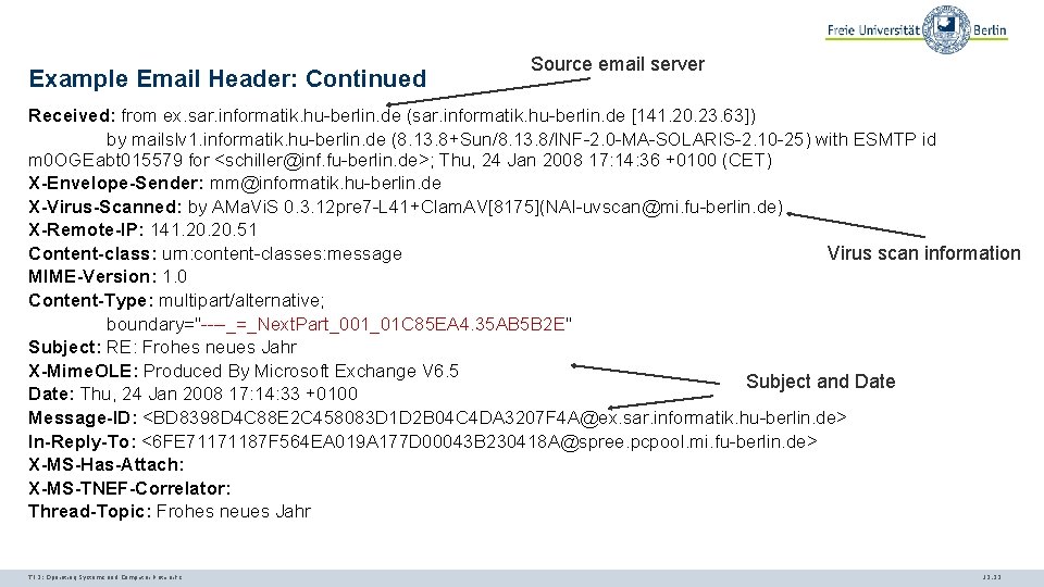 Example Email Header: Continued Source email server Received: from ex. sar. informatik. hu-berlin. de