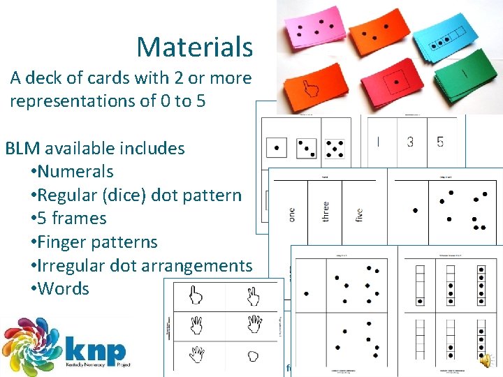 Materials A deck of cards with 2 or more representations of 0 to 5