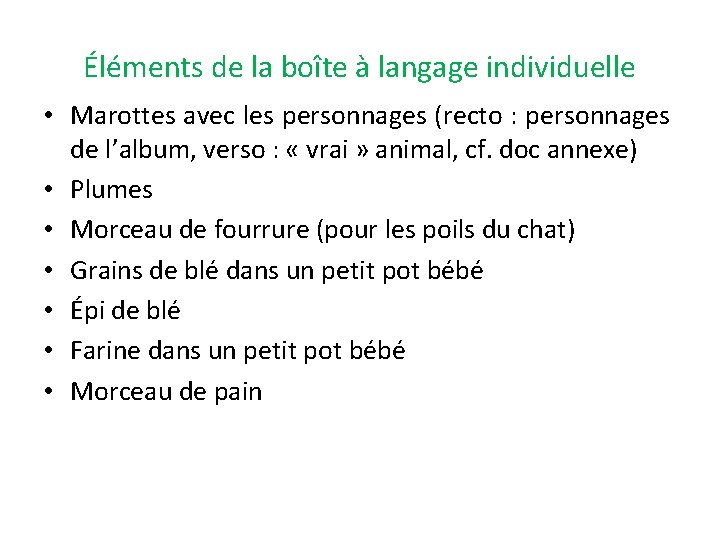 Éléments de la boîte à langage individuelle • Marottes avec les personnages (recto :