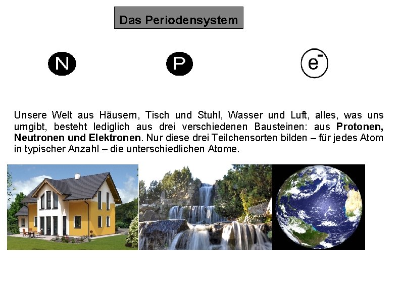 Das Periodensystem Unsere Welt aus Häusern, Tisch und Stuhl, Wasser und Luft, alles, was