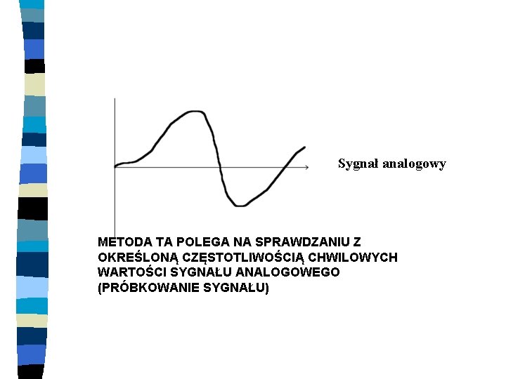Sygnał analogowy METODA TA POLEGA NA SPRAWDZANIU Z OKREŚLONĄ CZĘSTOTLIWOŚCIĄ CHWILOWYCH WARTOŚCI SYGNAŁU ANALOGOWEGO
