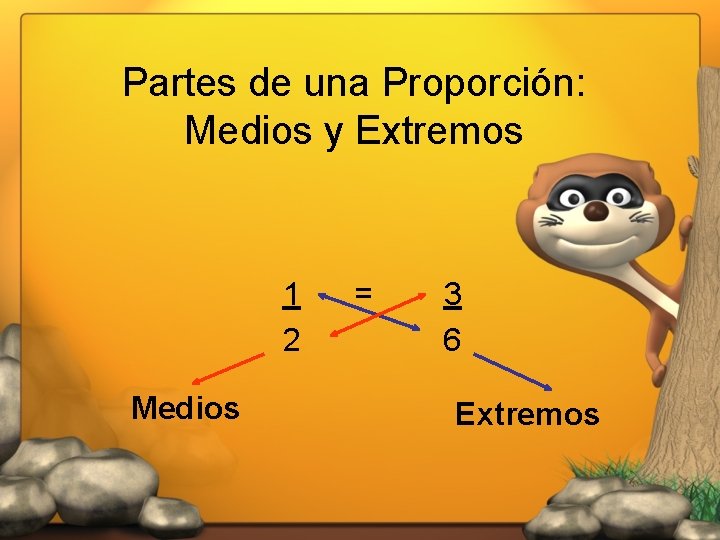 Partes de una Proporción: Medios y Extremos 1 2 Medios = 3 6 Extremos