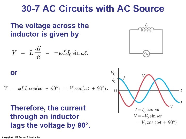 30 -7 AC Circuits with AC Source The voltage across the inductor is given