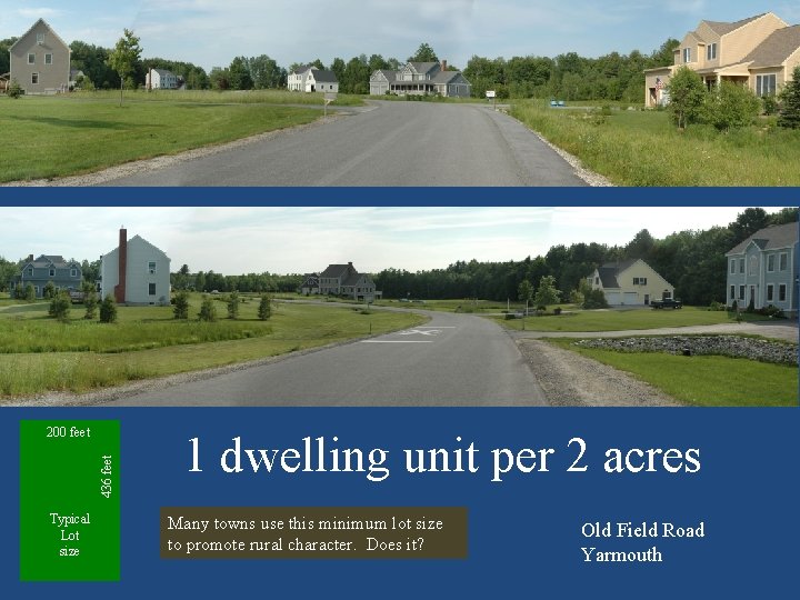 436 feet 200 feet Typical Lot size 1 dwelling unit per 2 acres Many