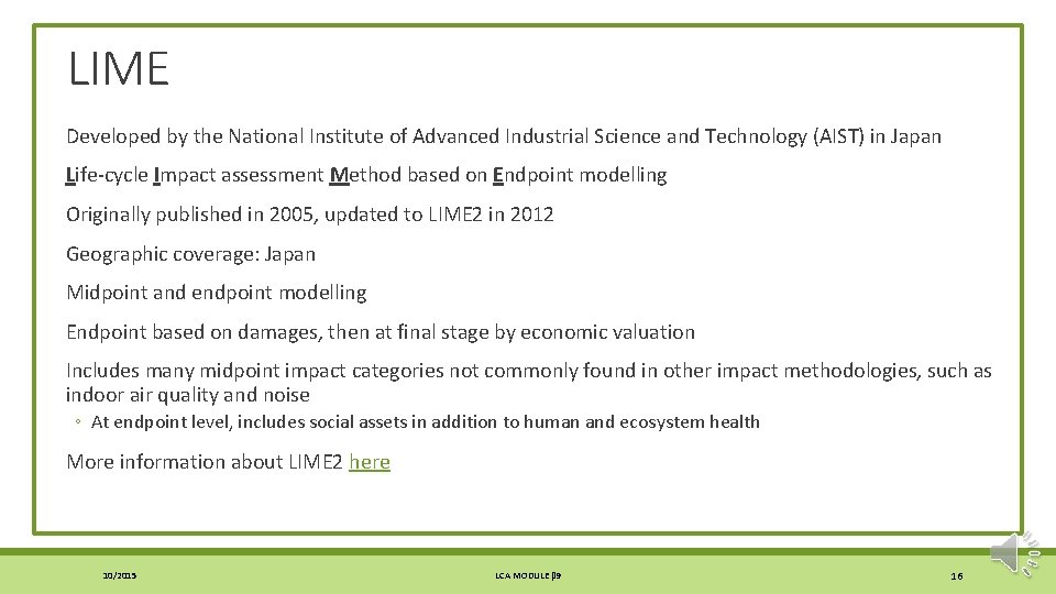 LIME Developed by the National Institute of Advanced Industrial Science and Technology (AIST) in