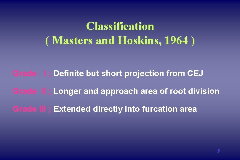Classification ( Masters and Hoskins, 1964 ) Grade I ; Definite but short projection Classification ( Masters and Hoskins, 1964 ) Grade I ; Definite but short projection