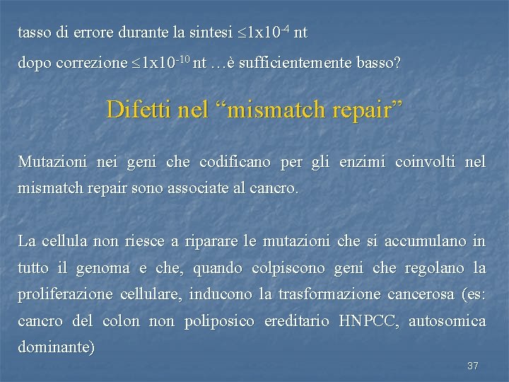 tasso di errore durante la sintesi 1 x 10 -4 nt dopo correzione 1