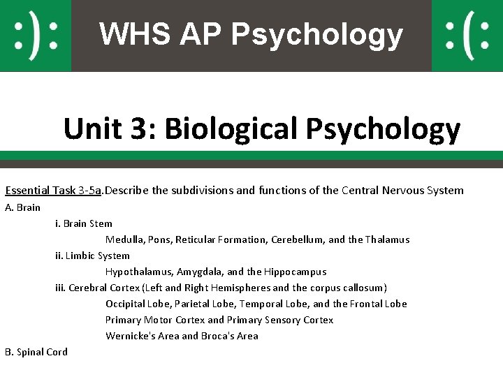 WHS AP Psychology Unit 3: Biological Psychology Essential Task 3 -5 a. Describe the