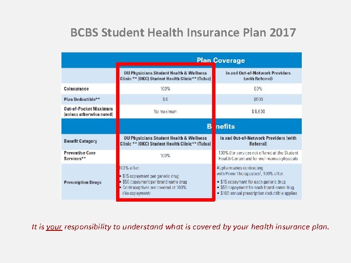 BCBS Student Health Insurance Plan 2017 It is your responsibility to understand what is