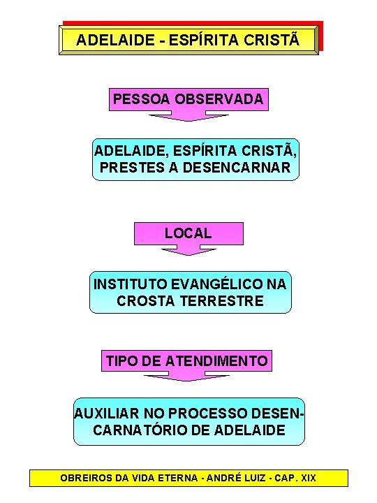 ADELAIDE - ESPÍRITA CRISTÃ PESSOA OBSERVADA ADELAIDE, ESPÍRITA CRISTÃ, PRESTES A DESENCARNAR LOCAL INSTITUTO