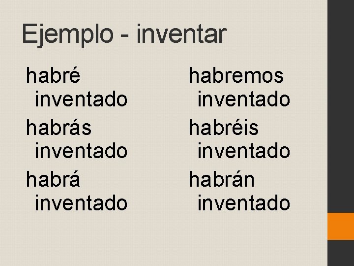 Ejemplo - inventar habré inventado habrás inventado habrá inventado habremos inventado habréis inventado habrán