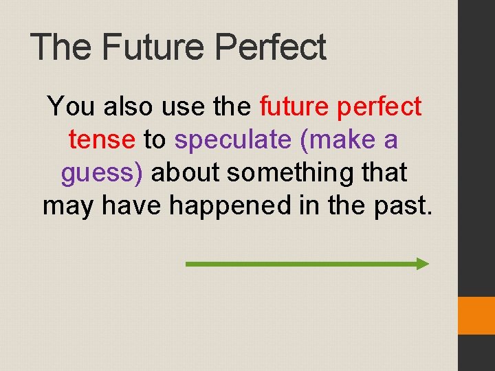The Future Perfect You also use the future perfect tense to speculate (make a