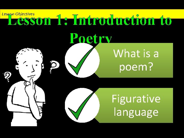 Lesson Objectives Lesson 1: Introduction to Poetry What is a poem? Figurative language 