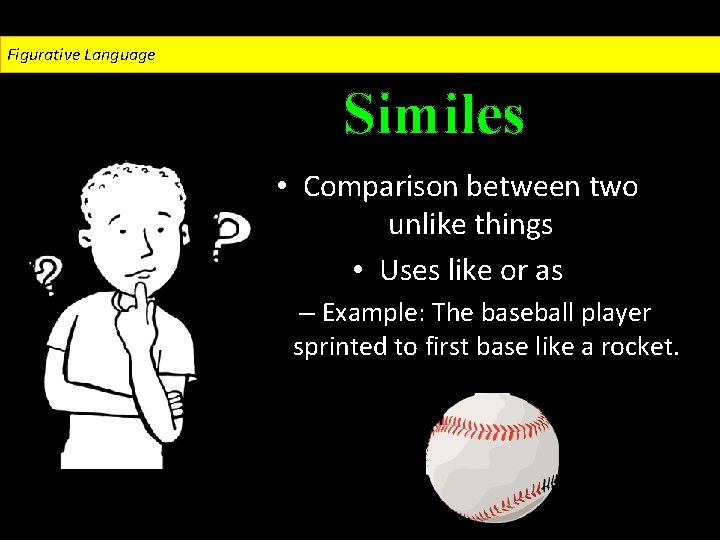 Figurative Language Similes • Comparison between two unlike things • Uses like or as