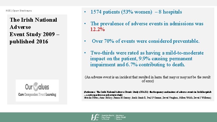 HSE | Open Disclosure The Irish National Adverse Event Study 2009 – published 2016