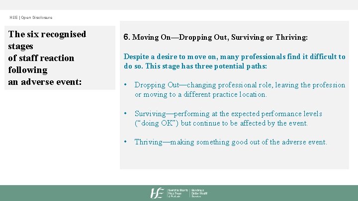 HSE | Open Disclosure The six recognised stages of staff reaction following an adverse