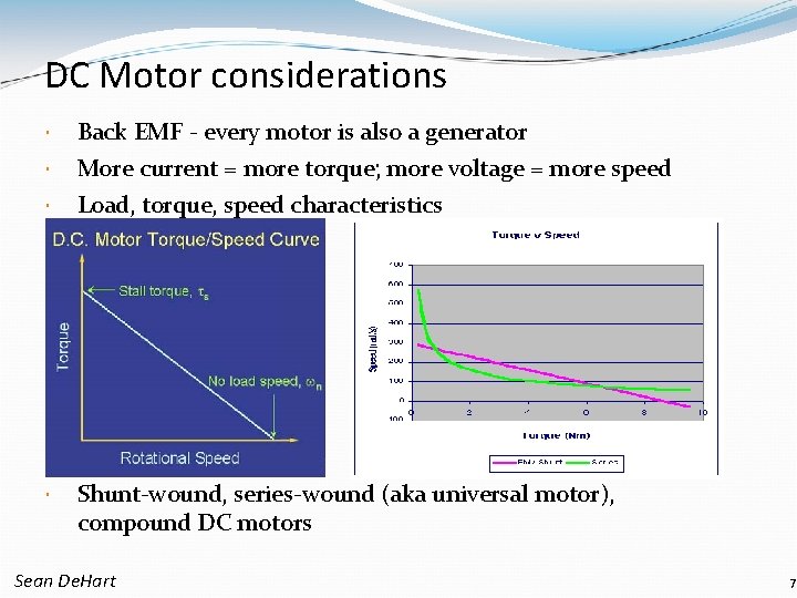 DC Motor considerations Back EMF - every motor is also a generator More current